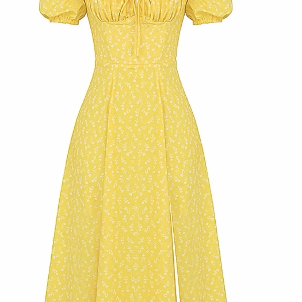 House of CB Yellow Puff-Sleeve Maxi Dress with Front Slit - Picture 2 of 6